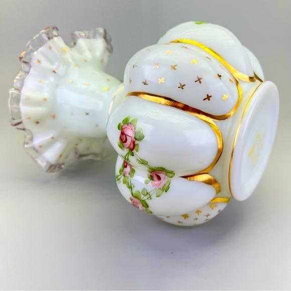 Rare Vintage Fenton Handpainted Melon Vase - Picture 8 of 13